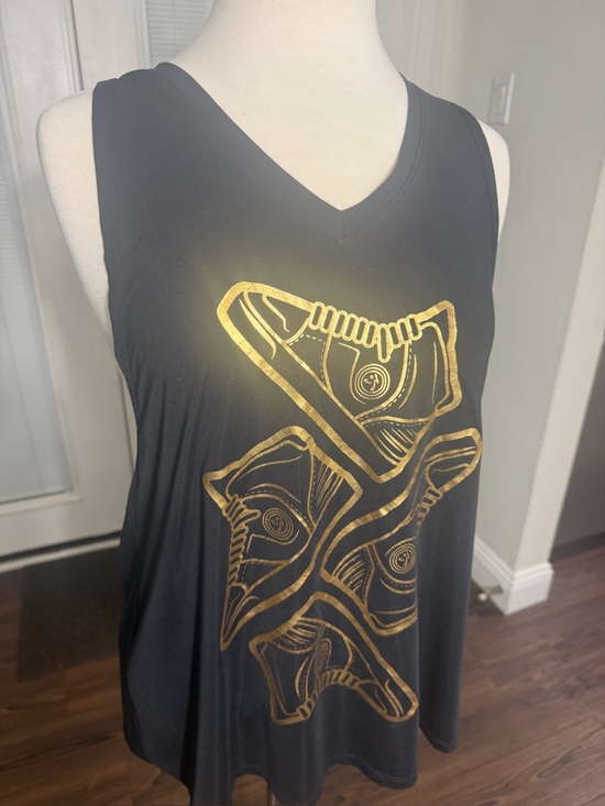 Zumba Fitness Tops - Zumba Wear Lovely Black Gold Sneaker Graphic Racerback Tank Top